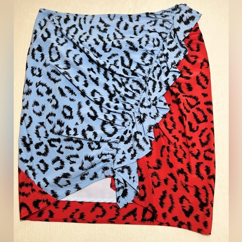 A.L.C. Skirt Leopard Print Colorblock Wrap Mini Ruched Ruffle Animal Print